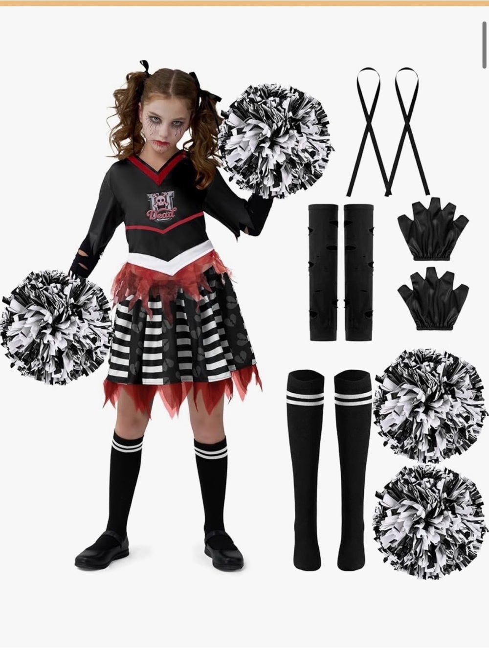 Zombie Cheerleader Halloween Costume and Accessories